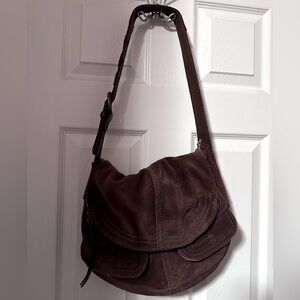 Lucky Brand Maroon Suede Fold Over Purse Bag Hobo. Condition is Pre-owned